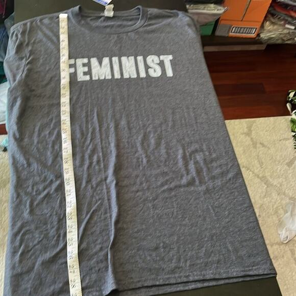 Unisex Anvil Gray Short Sleeve Tee with Bold “Feminist” Graphic - Picture 5 of 6